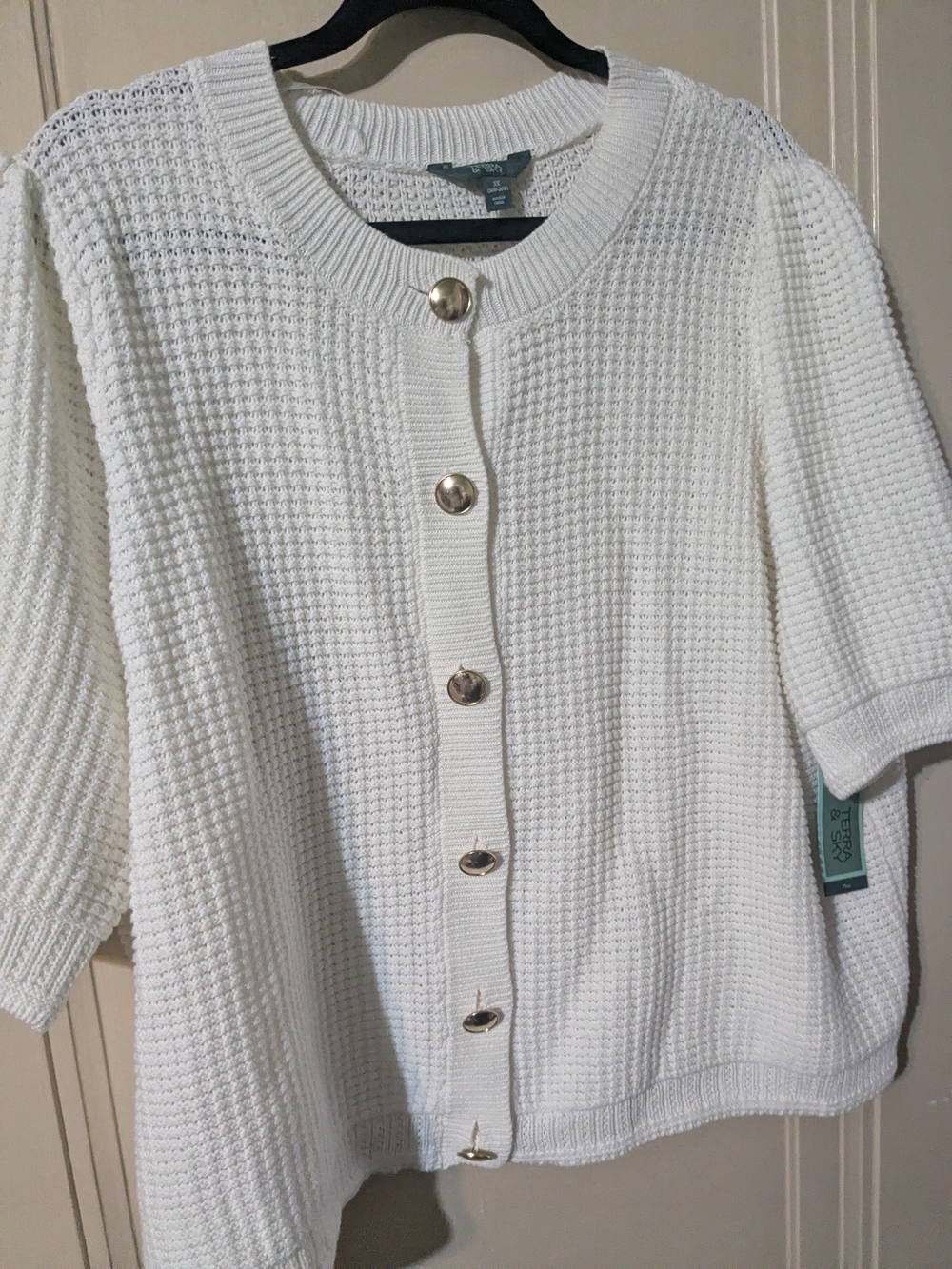 Terra & Sky Cream Short-Sleeve Button Front Knit Cardigan